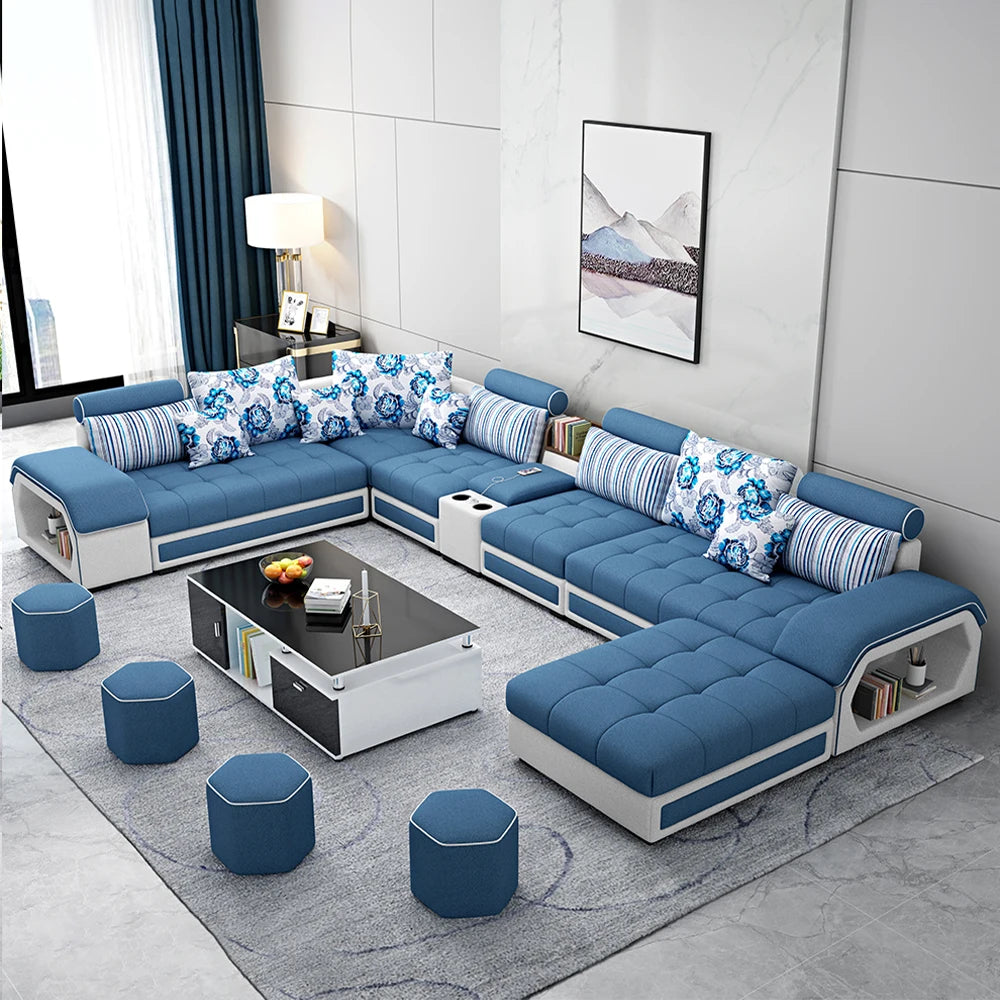 Linlamlim Modern U-Shaped Fabric Sofa Set with USB
