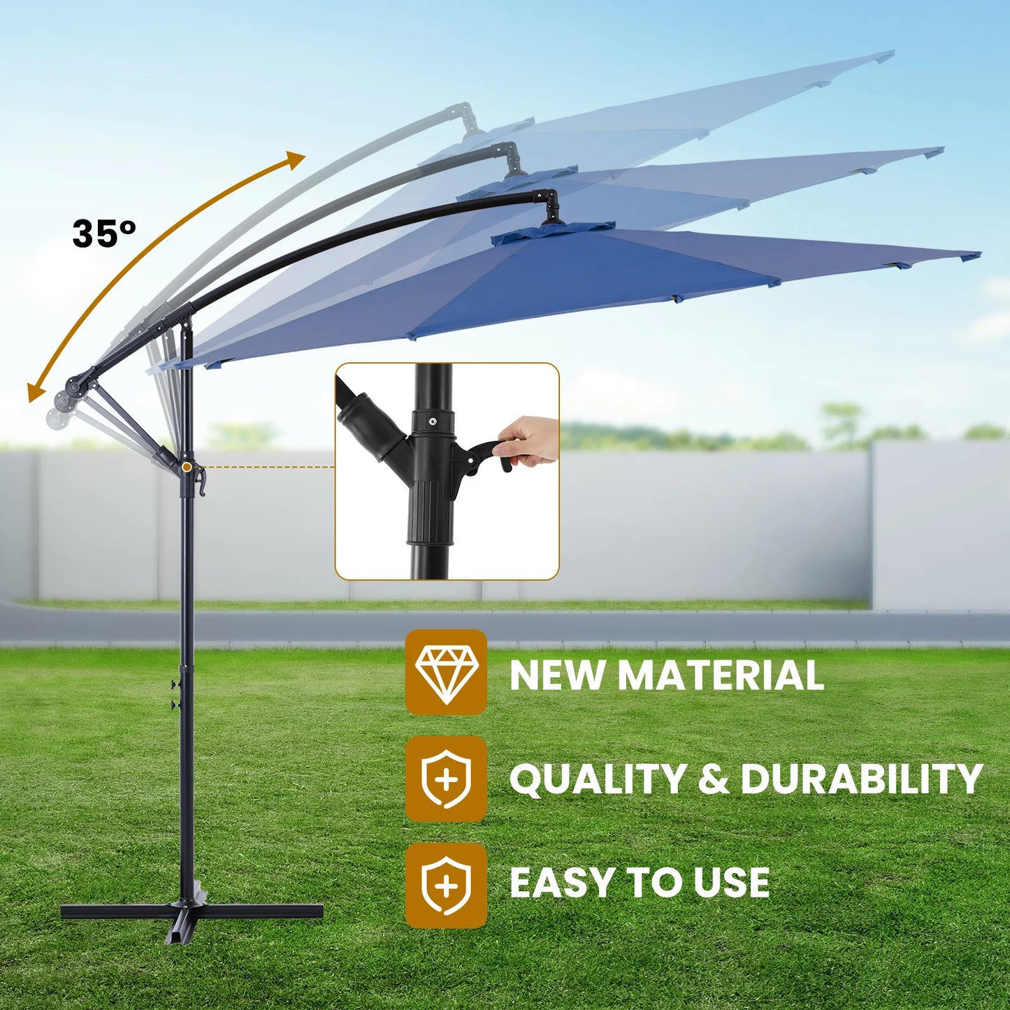 JHK Outdoor Cantilever Patio Umbrella With Easy Tilt Adjustment
