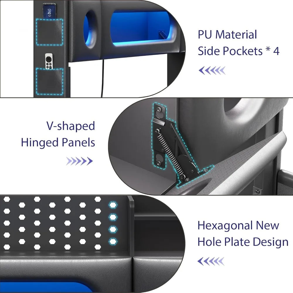 Floating Bed Frame Storage Headboard LED Lights And Charging Station