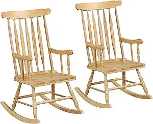 MKDK Patio Rocking Chair Solid Rubber Wood Frame Porch