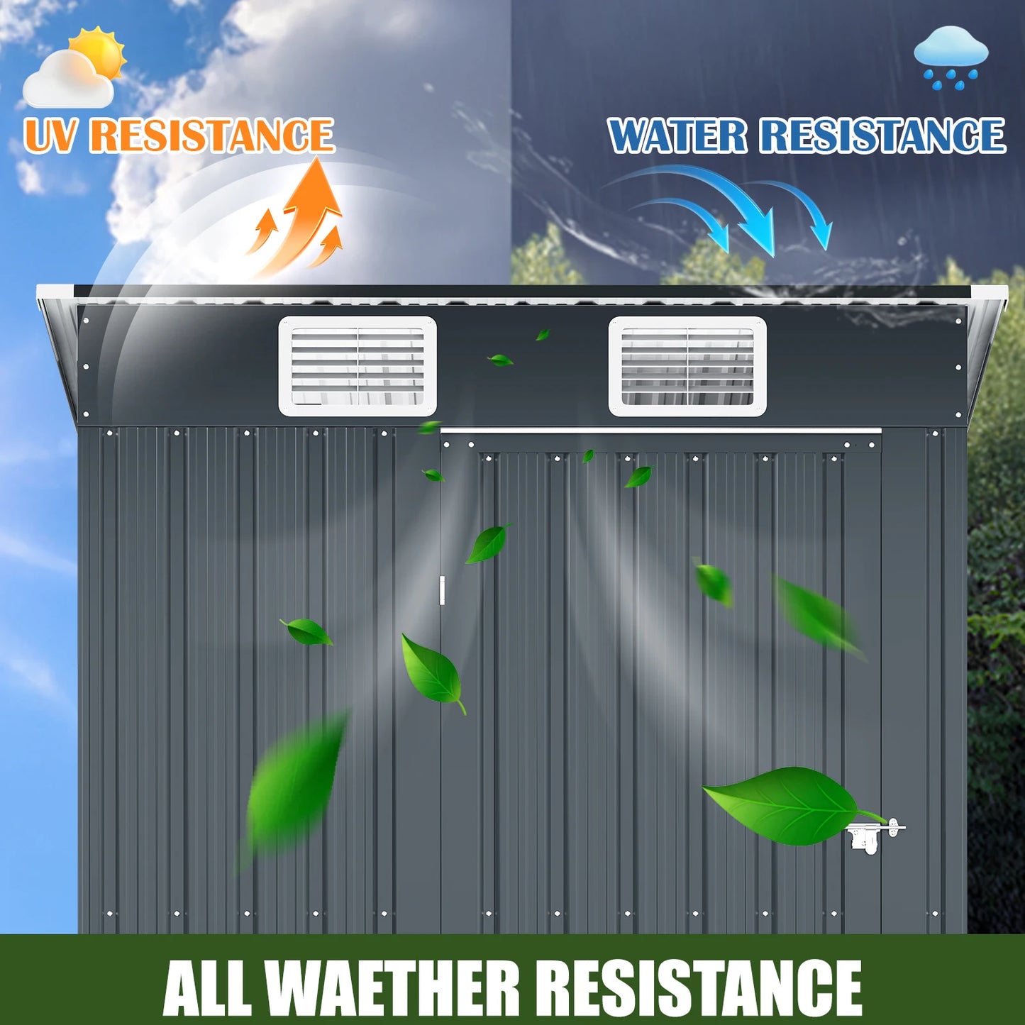 MORNGARDO Anti-Corrosion Metal Garden Shed With Lockable Door