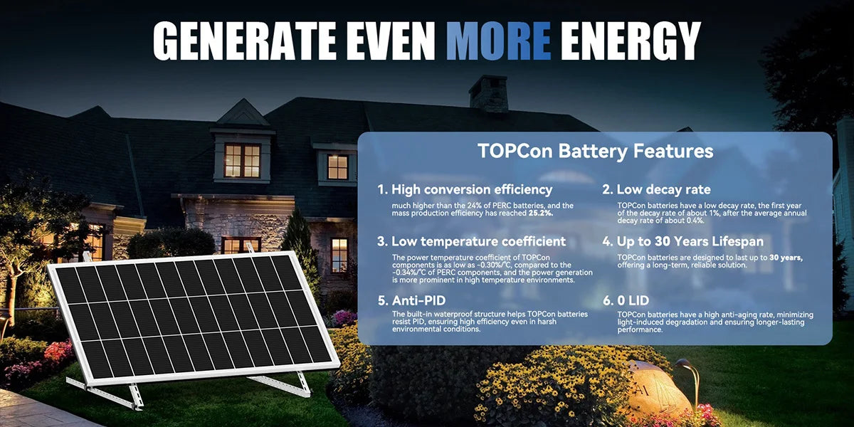 Rvpozwer 200W Solar Panel High Efficiency N Type Mono Cells