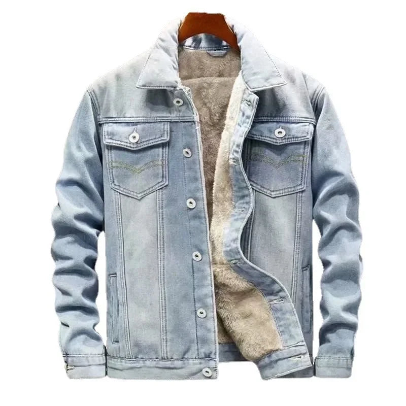 Henan Thickened Fleece Lined Denim Jacket Mens Loose Fit