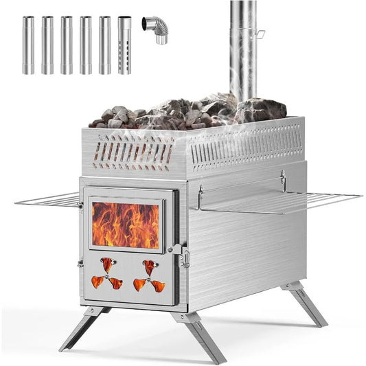 XMSJ 2 In 1 Wood Burning Sauna Hot Tent Stove With Chimney Pipe For Outdoor Heating