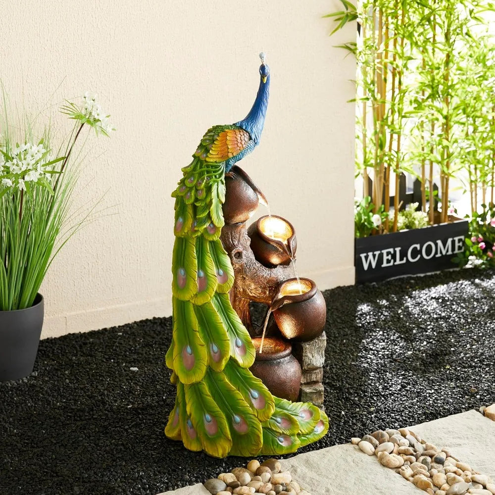 Glitzhome Peacock Water Fountain Statue With LED Light