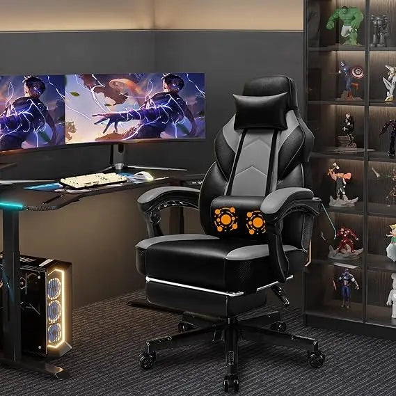 Gaming Chair With Footrest And Massage Lumbar Support