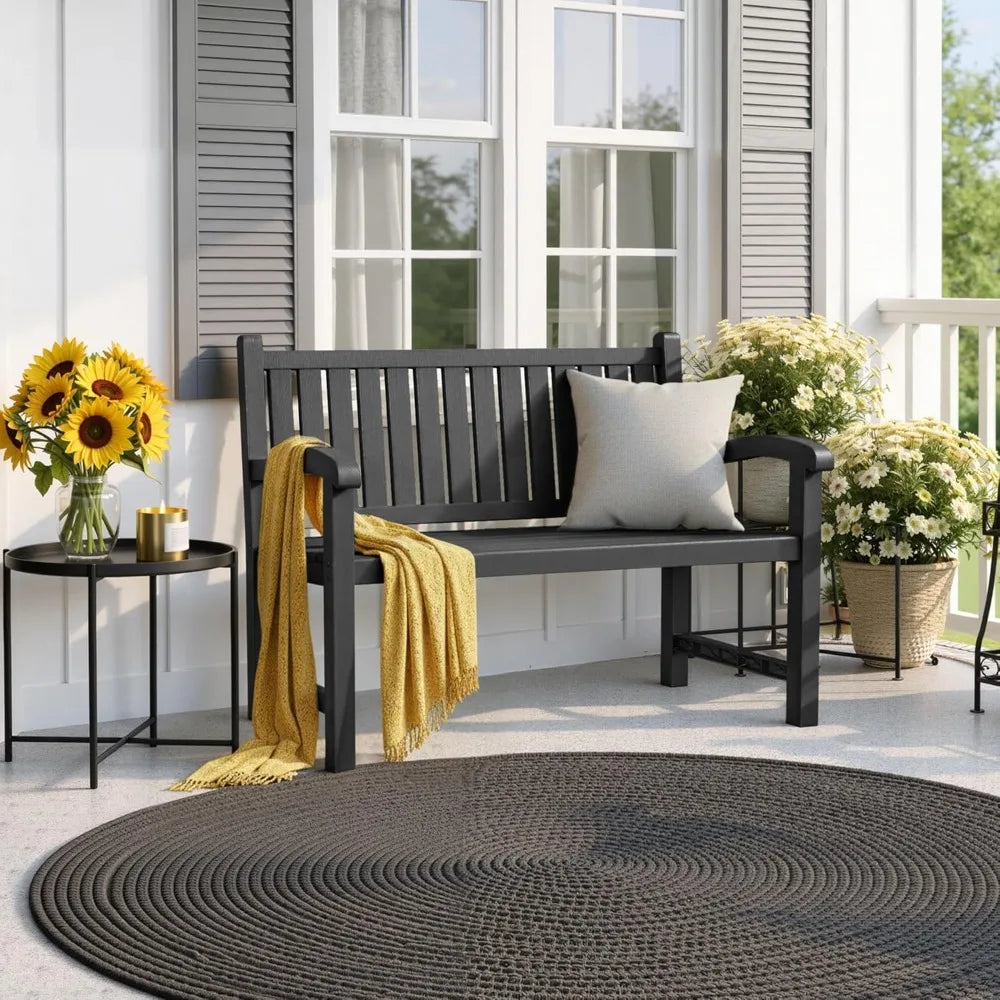ROJIK Outdoor Bench Two Person Patio Chair Waterproof Resin Slatted