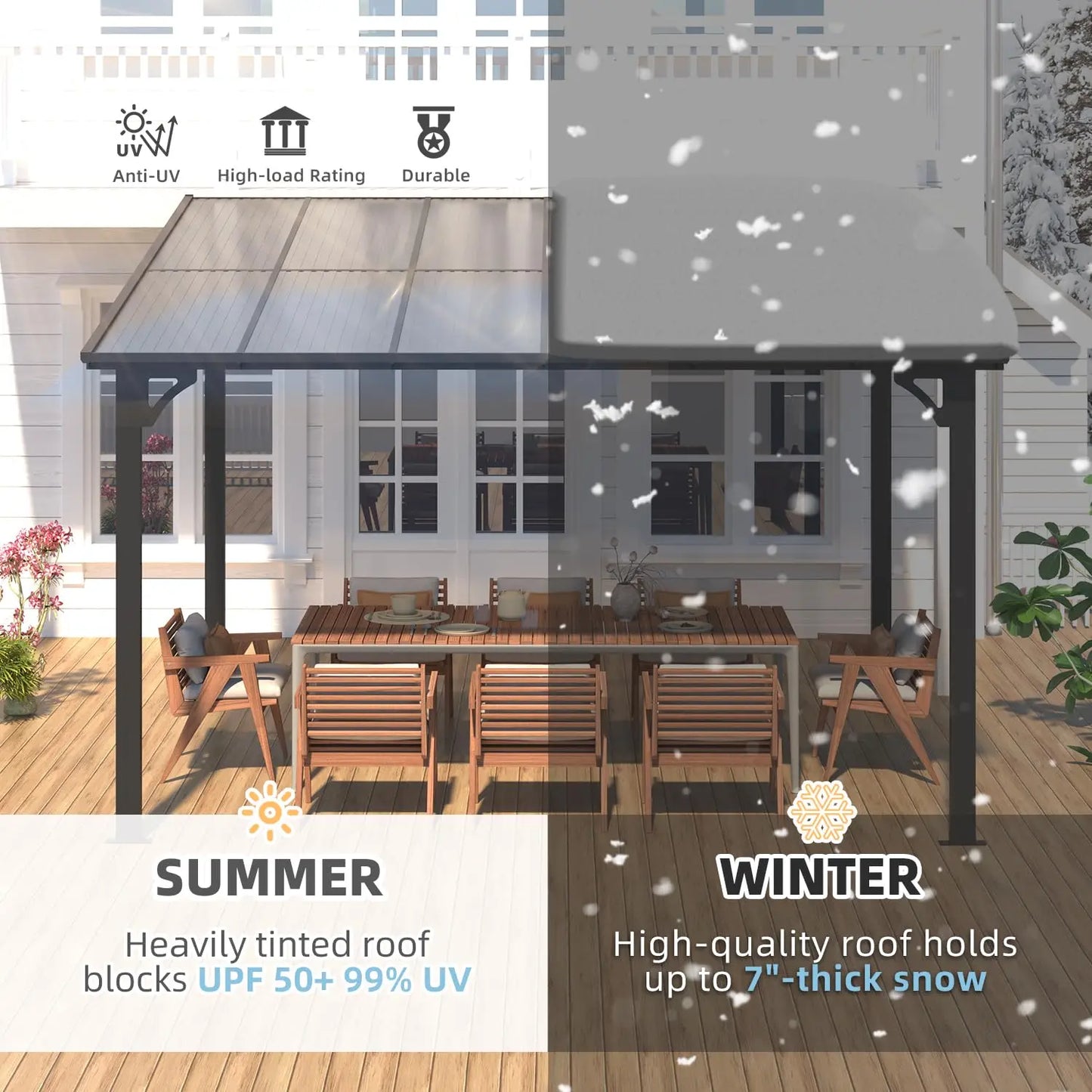 Wall Gazebo Hard Top Pergola Outdoor Patio Canopy For Deck