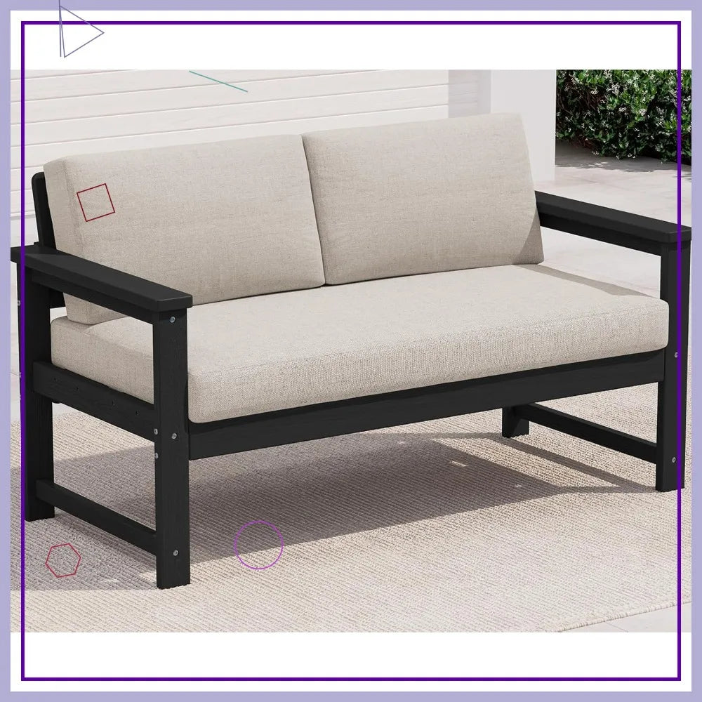 HDPE Outdoor Loveseat Sofa All Weather Cushions Patio