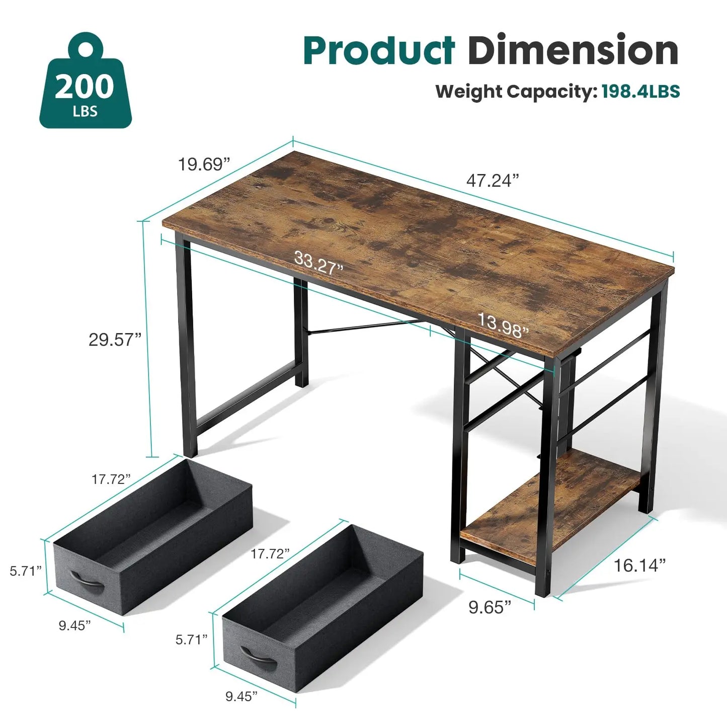 JHK 2 Drawer Computer Desk For Study Office Gaming