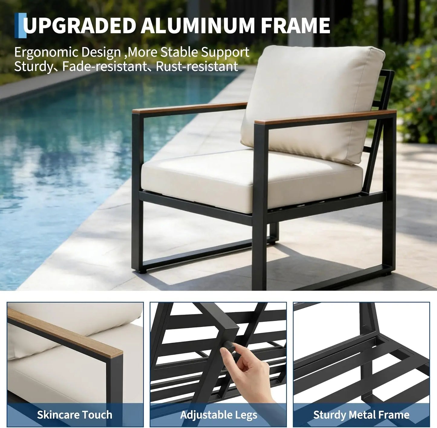 Aluminum 4-Piece Patio Conversation Set With Coffee Table Sponge Cushions