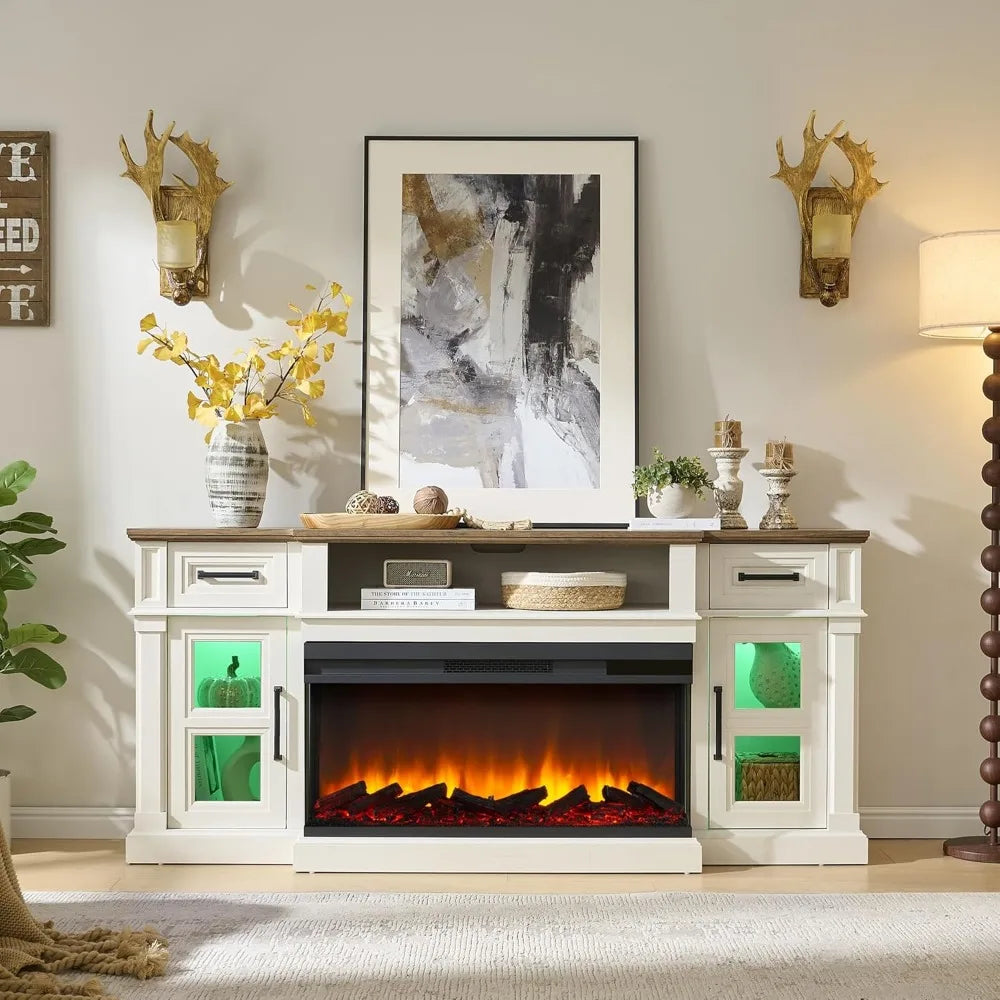 XMSJ 3 Sided Fireplace TV Stand With Electric Fireplace Farmhouse Console