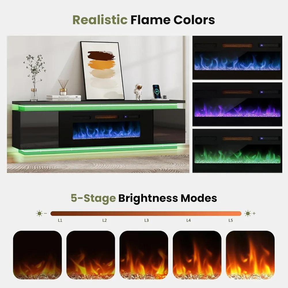ANGDUO Fireplace TV Stand With RGB LED Lights And Outlets
