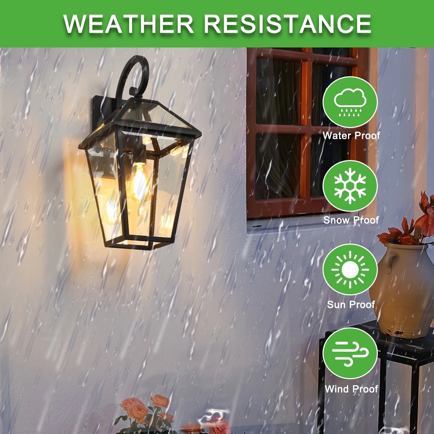 Outdoor Wall Light Classic Exterior Lantern With Glass Panel