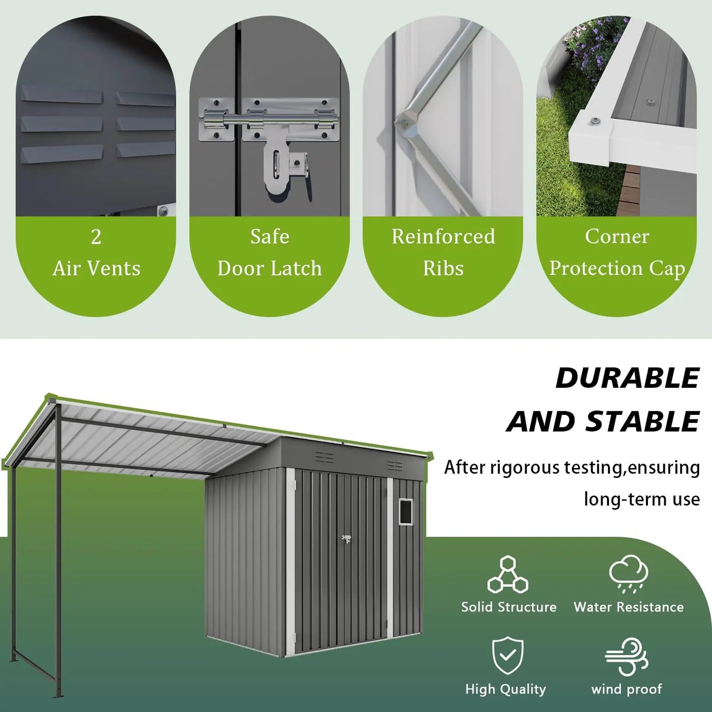 Outdoor Storage Shed Gazebo Combo Lean To Metal Tool Shed