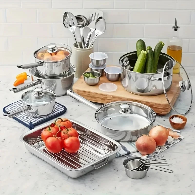 Stainless Steel Cookware Set Non Toxic With Stay Cool Handles Dishwasher Safe