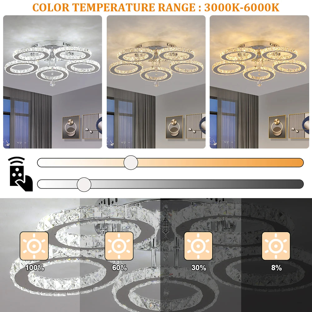 VETRULUS Modern K9 LED Crystal Ceiling Lamp Chandelier Pendant Smart