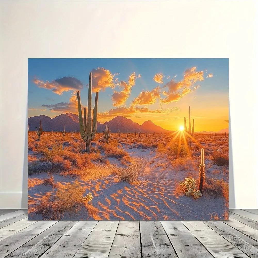 Hign Concerned Desert Cactus Canvas Wall Art Pine Frame