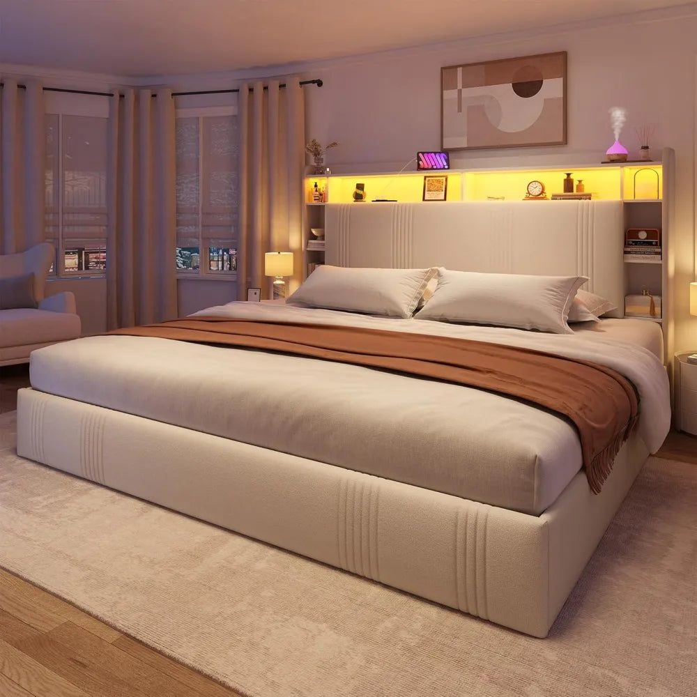 EnHomee Upholstered Bed Frame With Four Storage Drawers