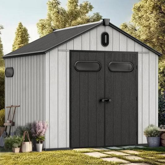 Outdoor Resin Storage Shed With Floor Waterproof Lockable Door Windows And Vents