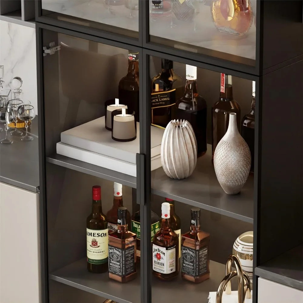 Display Cabinet With Glass Doors And Storage Shelves