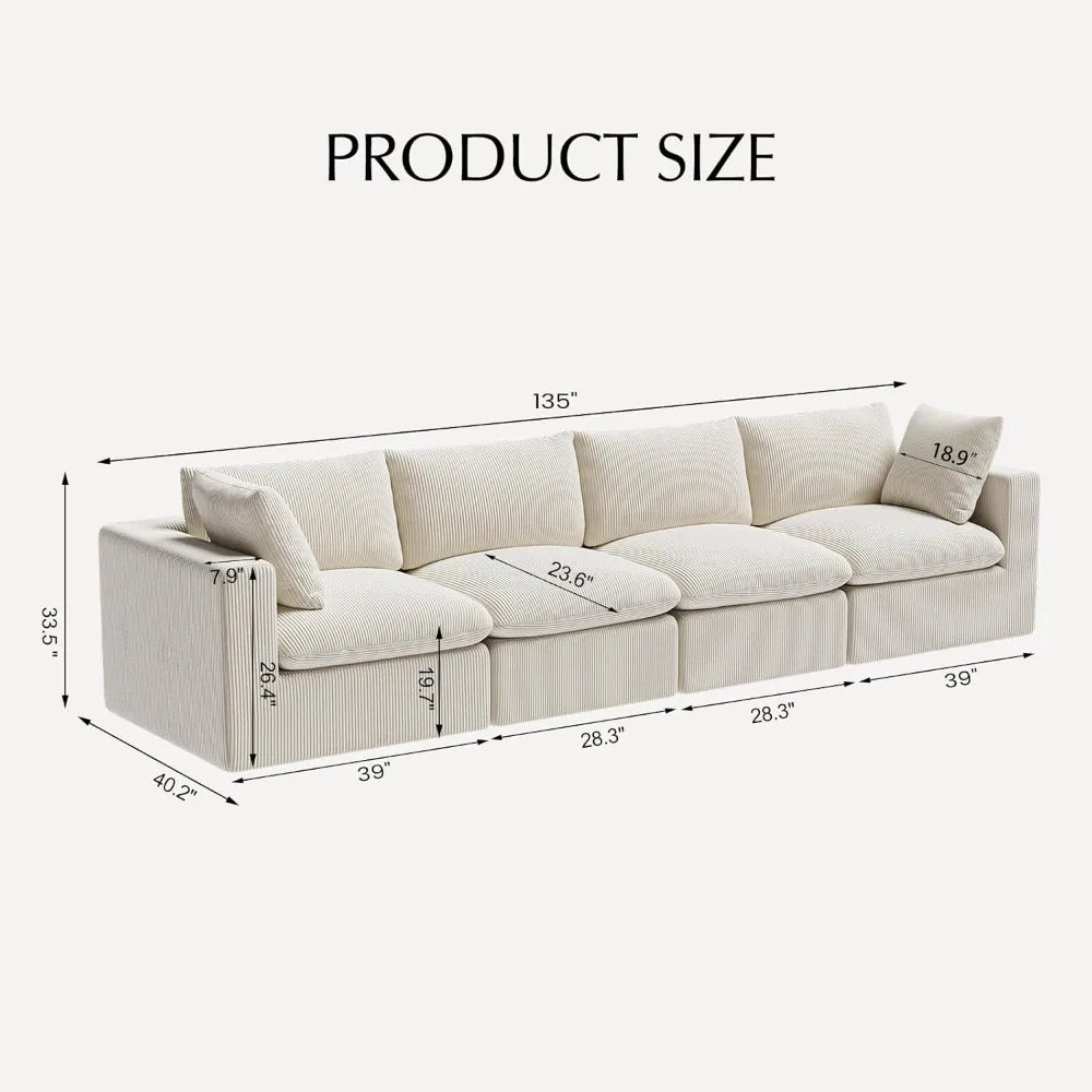 HUANZHUANG Cloud Sectional Sofa Four Seat L Shape No Assembly