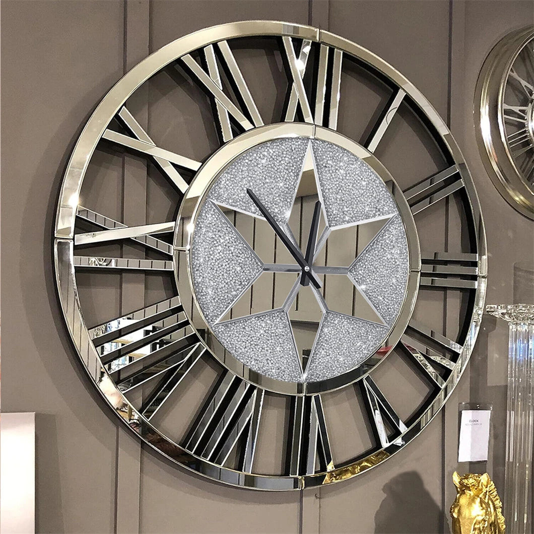 Combination Wall Clock Mirrored With Roman Numerals