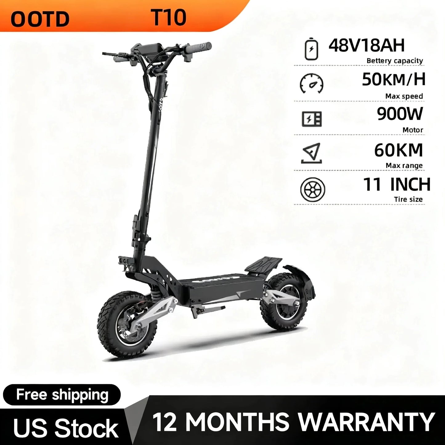OOTD T10 Foldable Electric Scooter 900W Dual Shock 55kmh