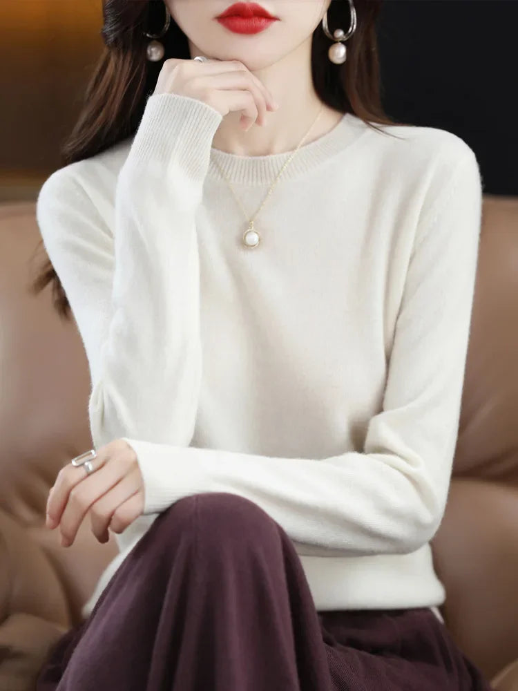 Addonee Merino Wool Women O Neck Sweater Long Sleeve