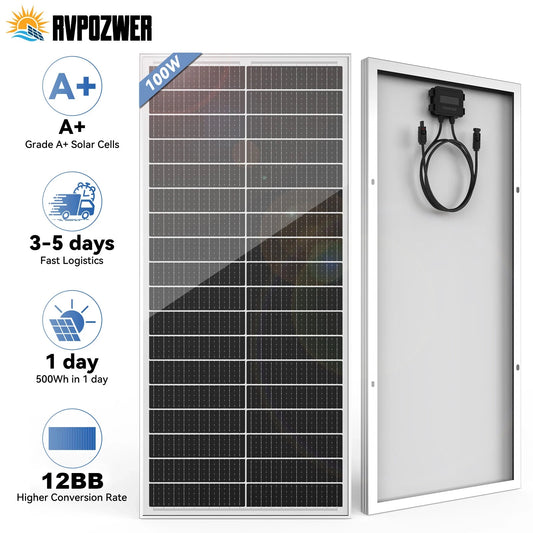 Rvpozwer 100W 12V Monocrystalline Solar Panel For Roof Mount