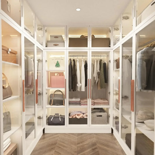 XMSJ Bookcase Bookshelf With LED Lights And Glass Doors