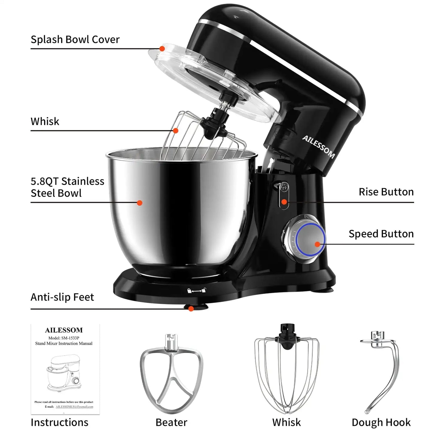 XMSJH Stand Mixer 10-Speed Tilt-Head Bowl And Dough Hook
