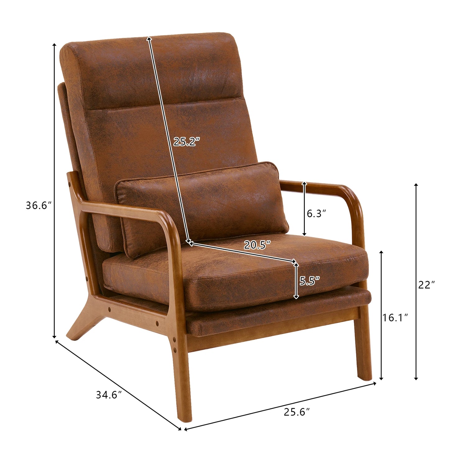 FCH High Back Solid Wood Armchair Iron Frame Bronzing Cloth