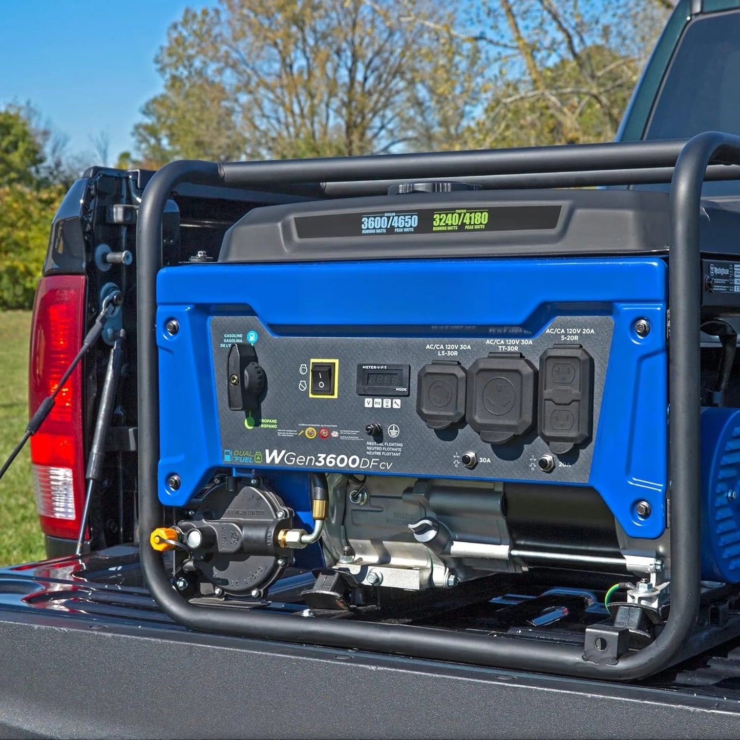 Dual Fuel Portable Generator 4650 Peak Watts RV Ready 30A