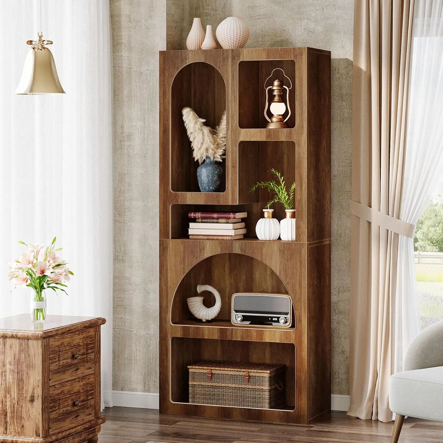 Little Tree Geometric Bookshelf Arched Bookcase Living Room