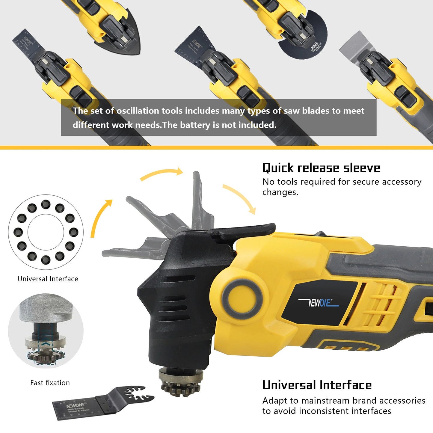 NEWONE 20V Brushless Anti Vibration Quick Release Oscillating Tool