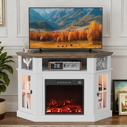 Modern Corner Fireplace TV Stand Entertainment Center With Electric Fireplace