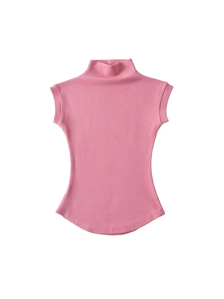 TodoBlackcn Womens Turtleneck Sleeveless Top Casual Tees