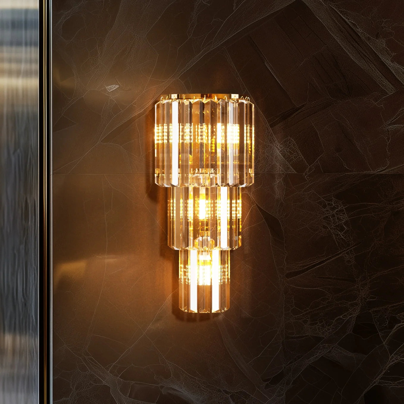 LUVODI Modern Crystal Wall Lamp 3 Layer Sconce E14 Lighting