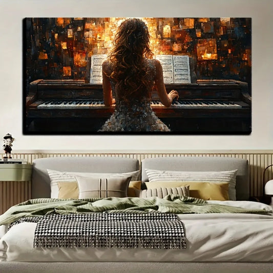 Hign-concerned Canvas Painting Elegant Pianist Back Decor