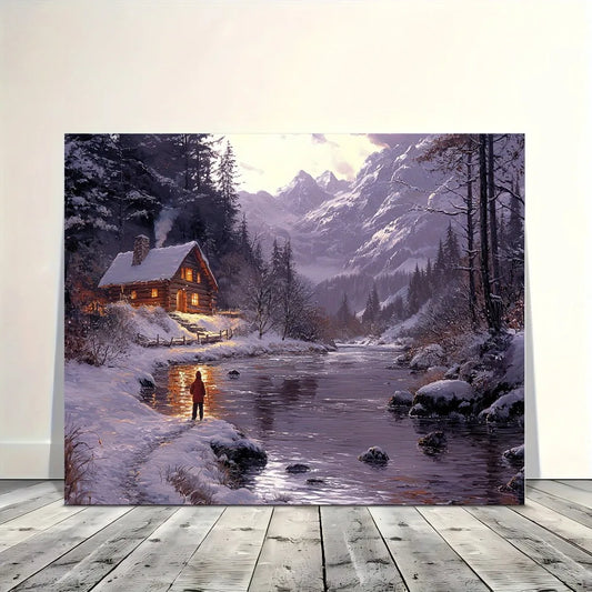 Hign-concerned Winter Cabin River View Wall Mural Decor