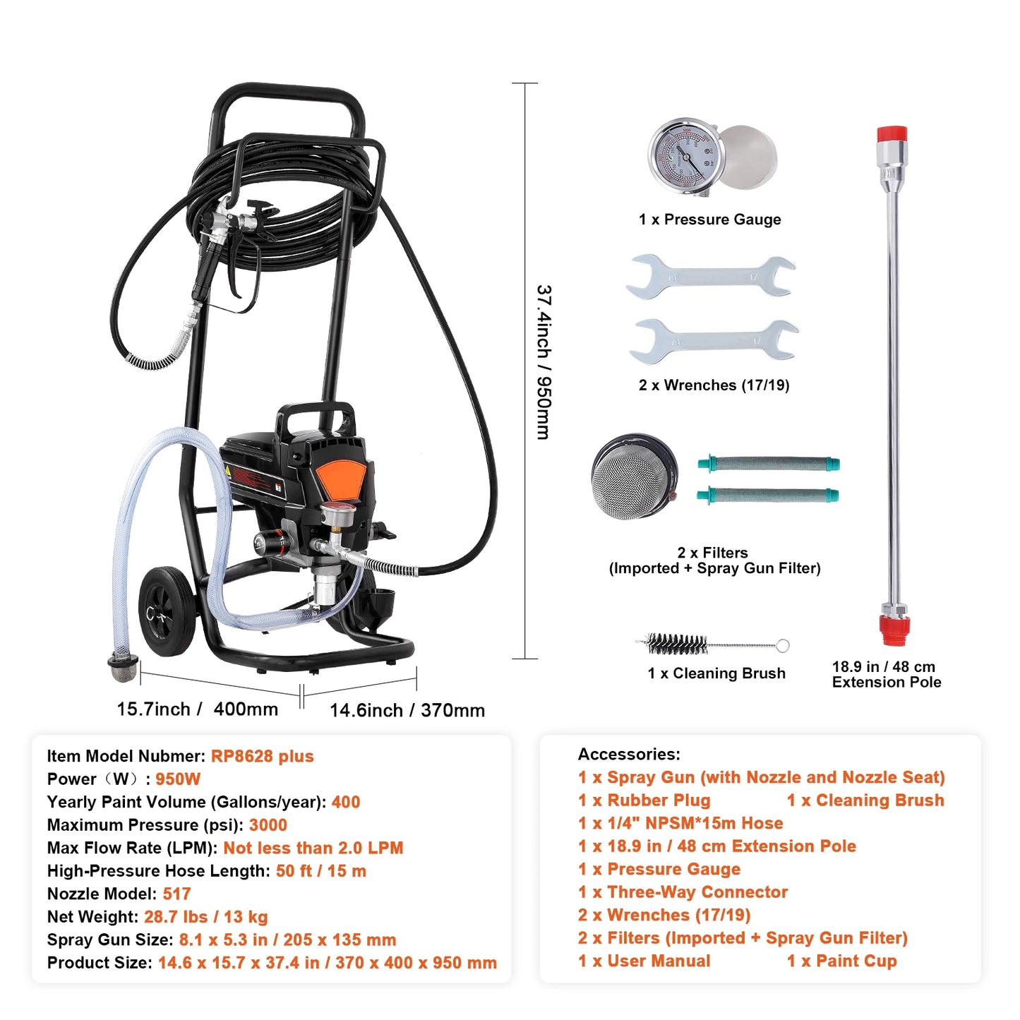 SucceBuy Airless Paint Sprayer 750W 3000 PSI High Efficiency Electric