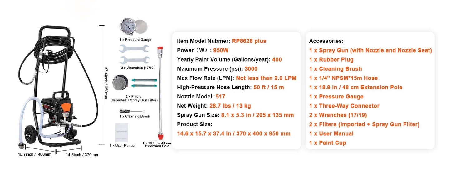 SucceBuy Airless Paint Sprayer 750W 3000 PSI High Efficiency Electric