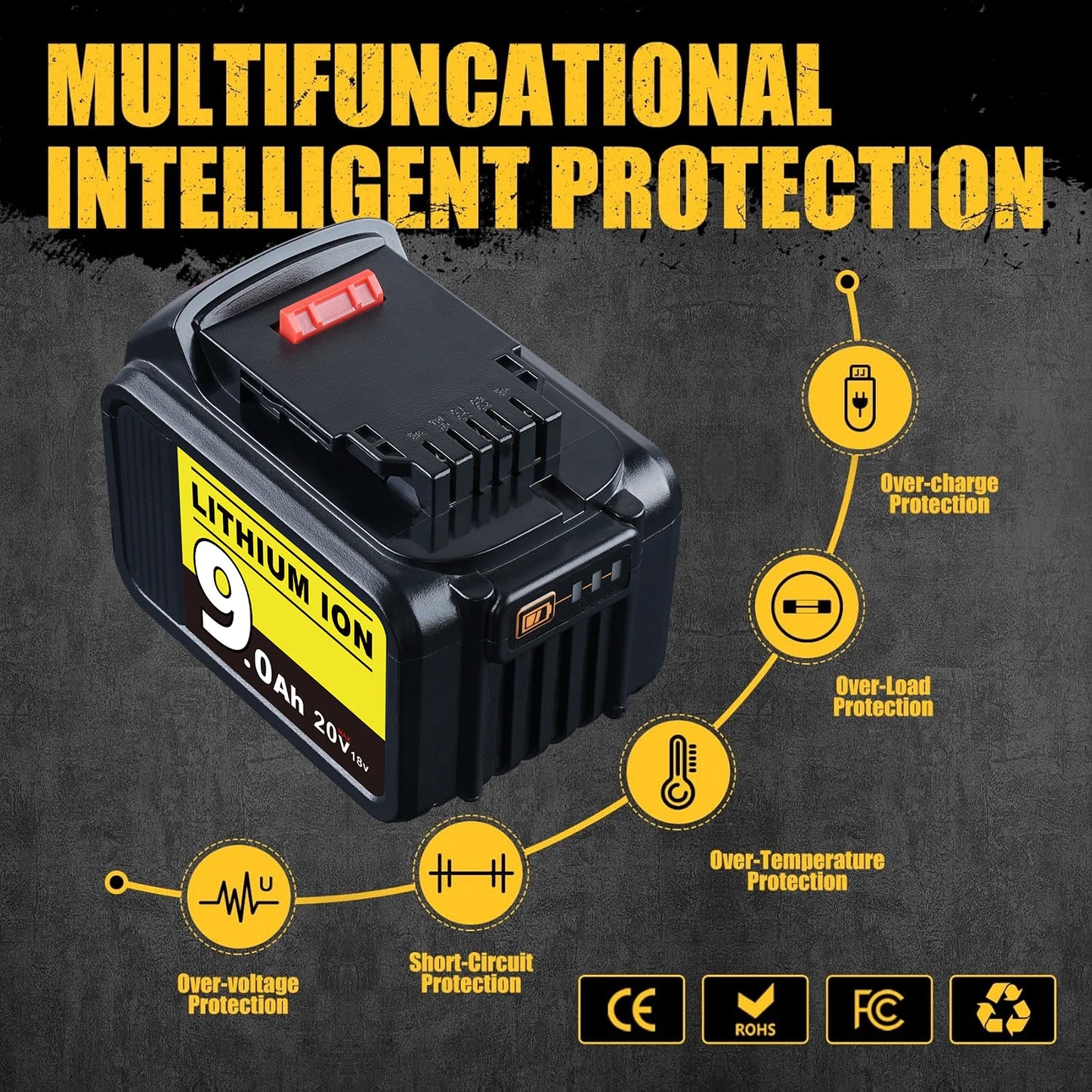 VANON 18V Li Ion Battery 9000mAh for Dewalt XR DCB Series