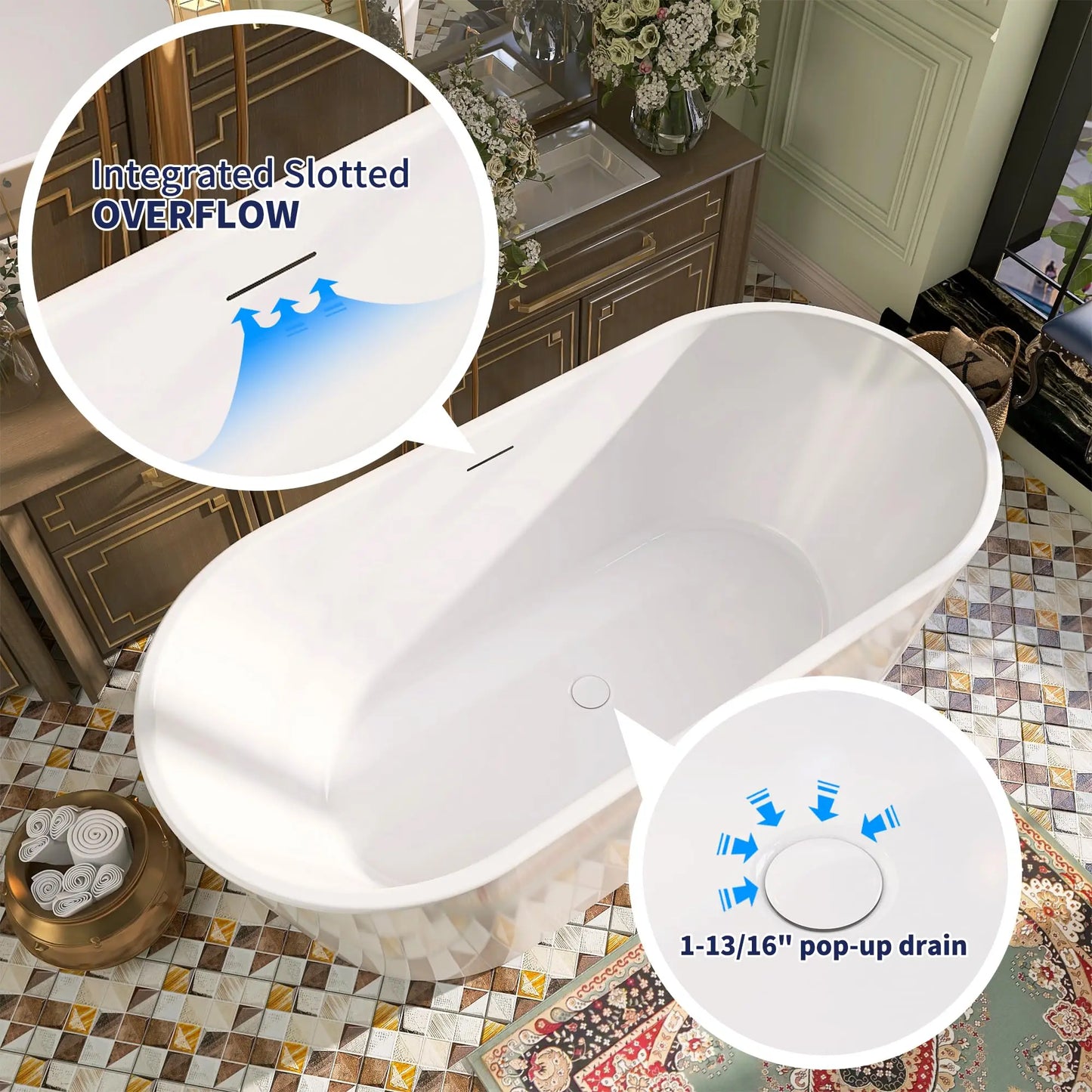 Sh.Kl Acrylic Freestanding Bathtub Soaking CUPC Certified