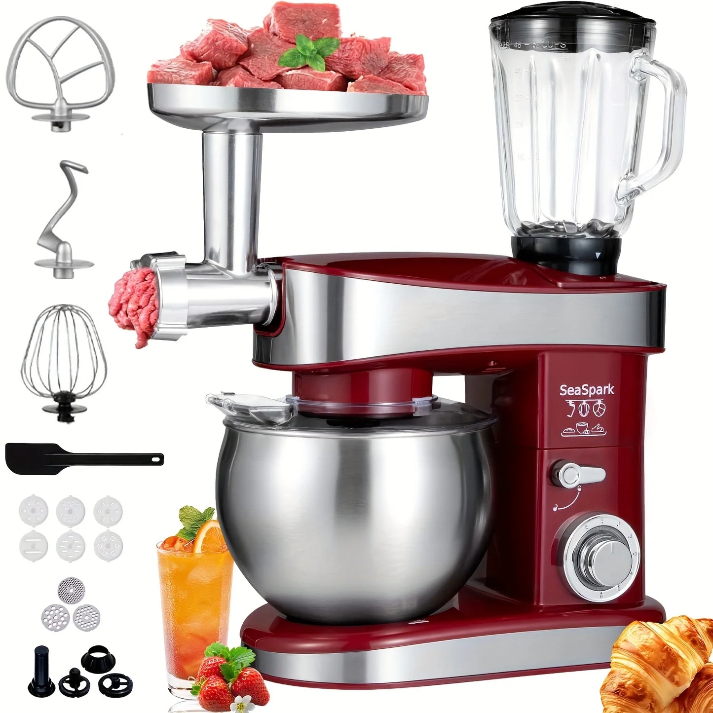Electric Vertical Mixer 400W 6-Speed Pulse Button With Attachments