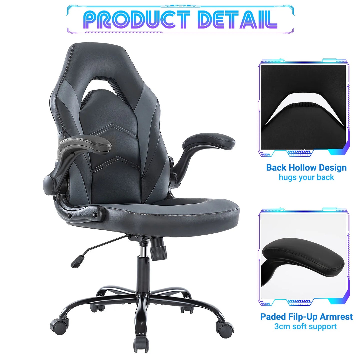 JHK Ergonomic PU Leather Racing Desk Chair With Armrests