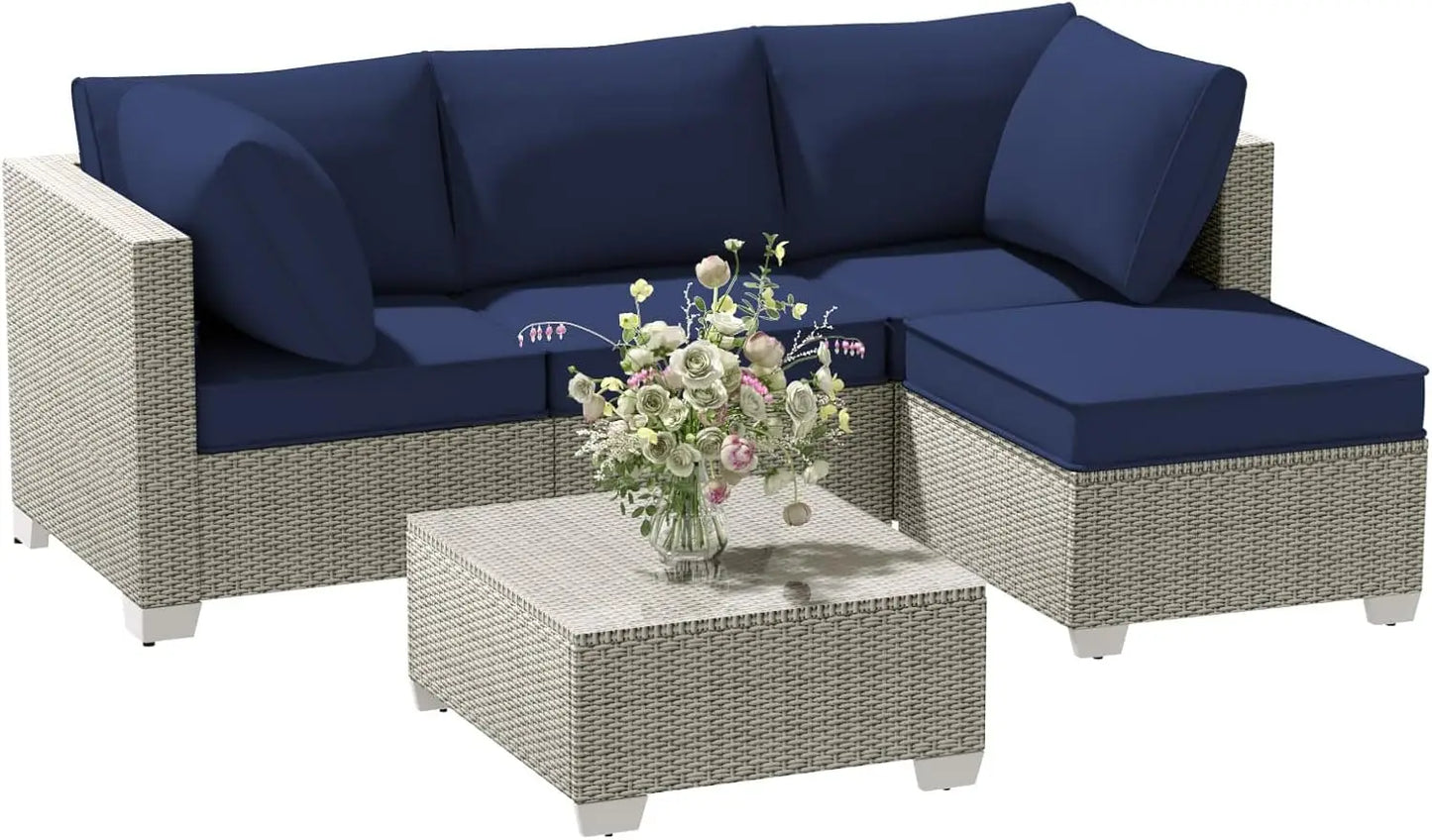 ANGDUO Outdoor Patio Furniture Set With Sectional Sofa