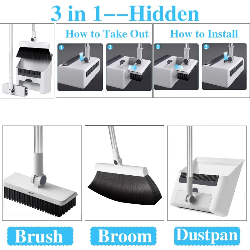 3-In-1 Broom And Dustpan Set For Home Office Dorm Cleaning