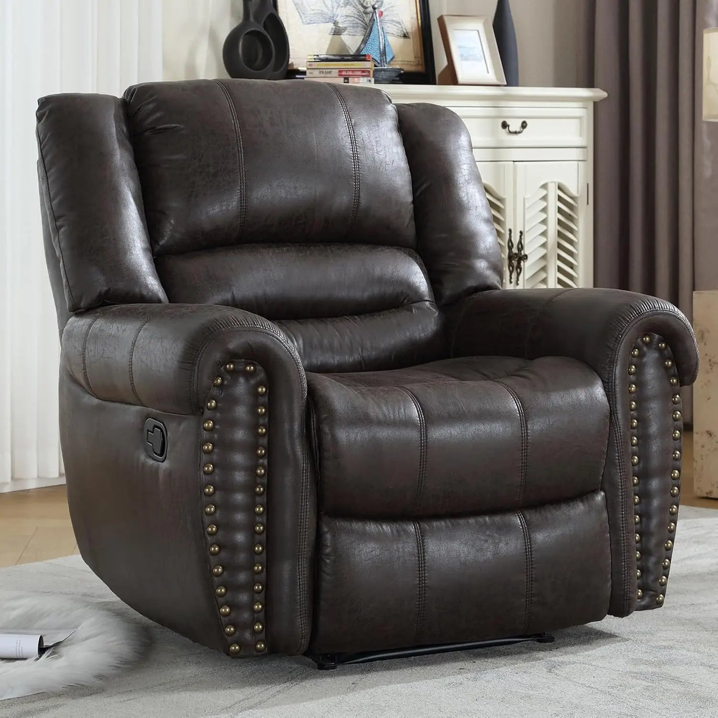 EBELLOCN Faux Leather Manual Recliner Chair For Living Room